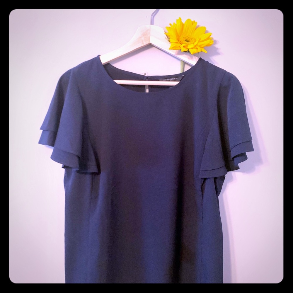 Banana Republic Navy ruffle sleeve blouse